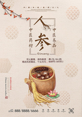 中国风人参补品海报